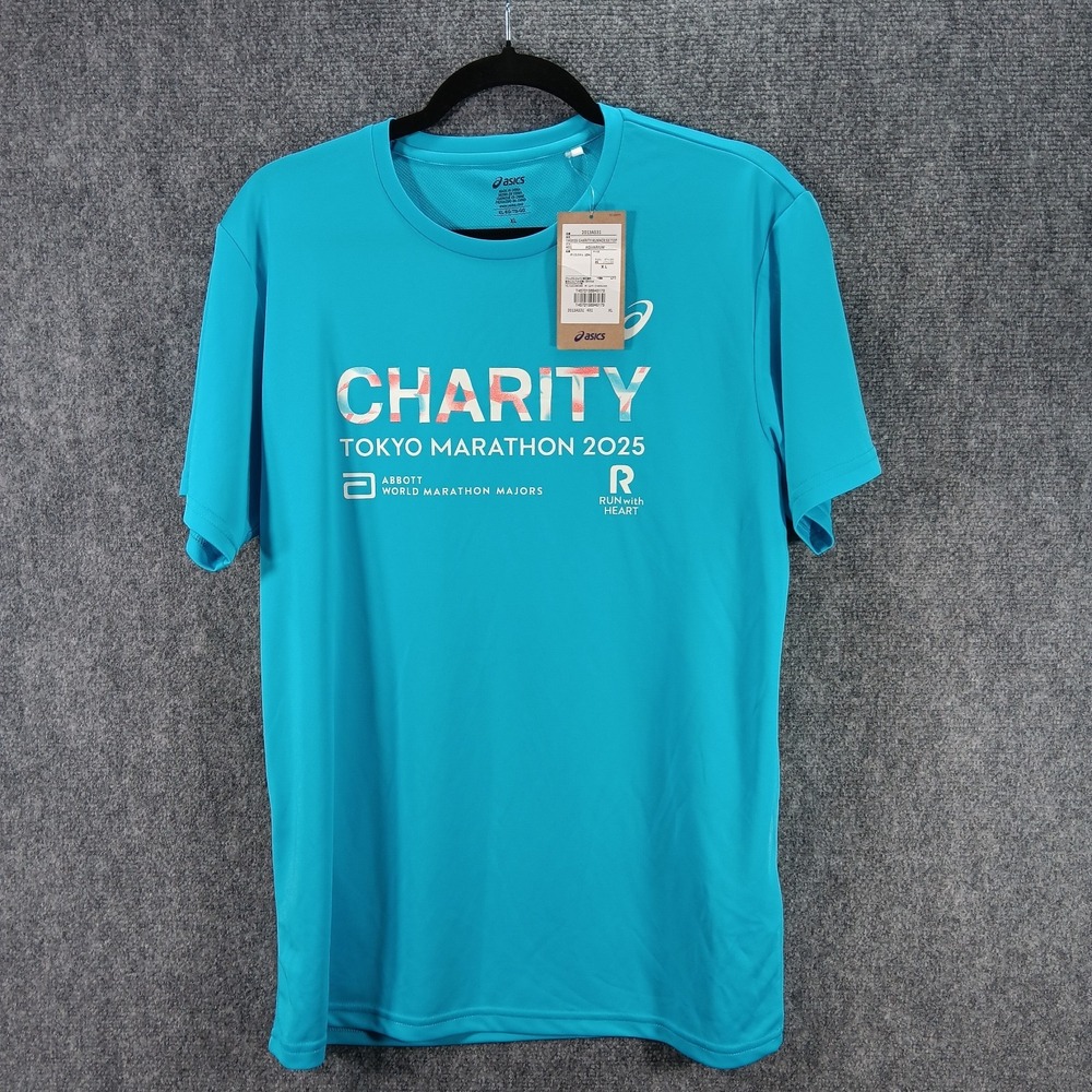 Asics Tokyo Marathon 2025 Charity T Shirt Mens XL Aqua Blue Running 2013A531